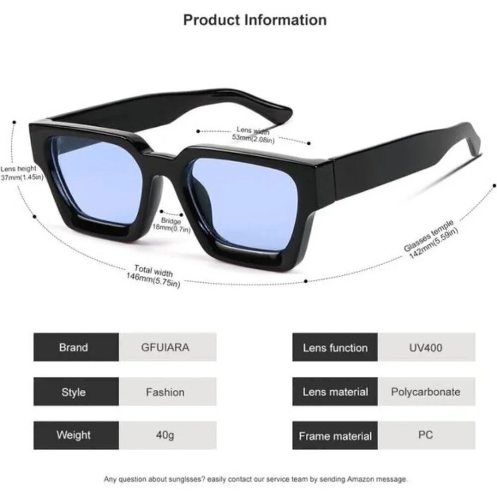 ⚡Men Blue Fashion Thick Trendy Square Shades Rectangle Designer SunGlasses